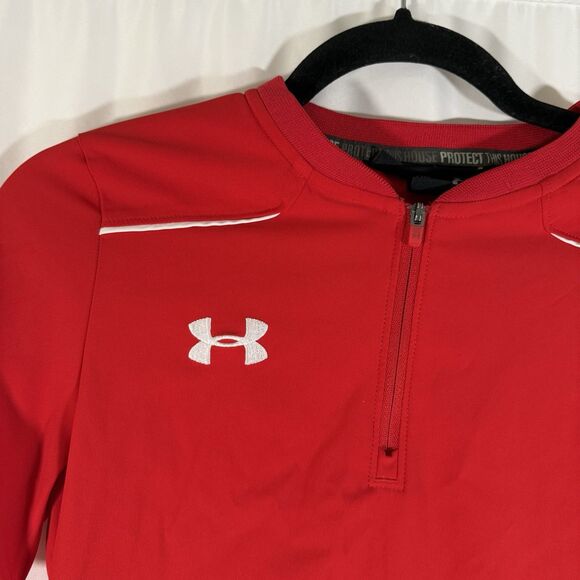 Under Armour Shirt Boys YMD Red Short Sleeve 1/4 Zip Pullover Crew Neck - Picture 2 of 10